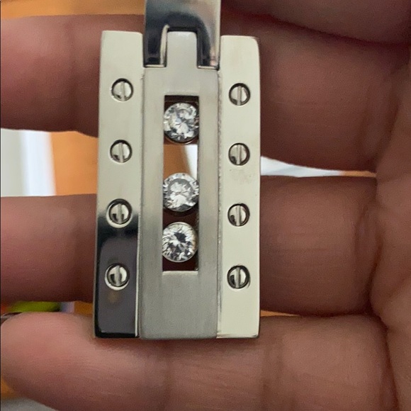 🎸Stainless Steel Rectangle Pendent with 3 CZ - Picture 2 of 3